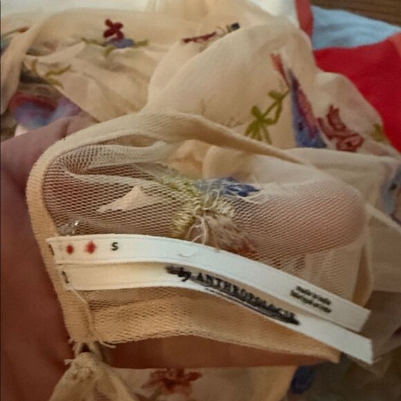 Anthropologie The Layla Long Sleeve appliqué Mesh Blouse in Light Sand NWOT - Picture 7 of 7